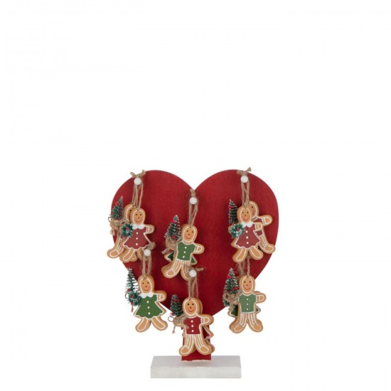 J Line Heart Gingerbread Hangers Plywood Christmas Red pendants.