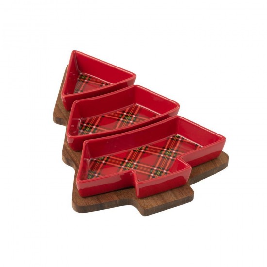 J Line Tapas Service Plaid Christmas Tree Ceramic Red aperitif dishes Aperitif bowls.