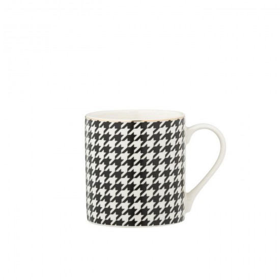 J Line Box Of 1 Mug Pied De Poule Porcelain Black White Mugs.