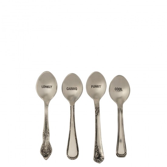 J Line Box Of 4 Spoon Brass Silver Colored cutlery.