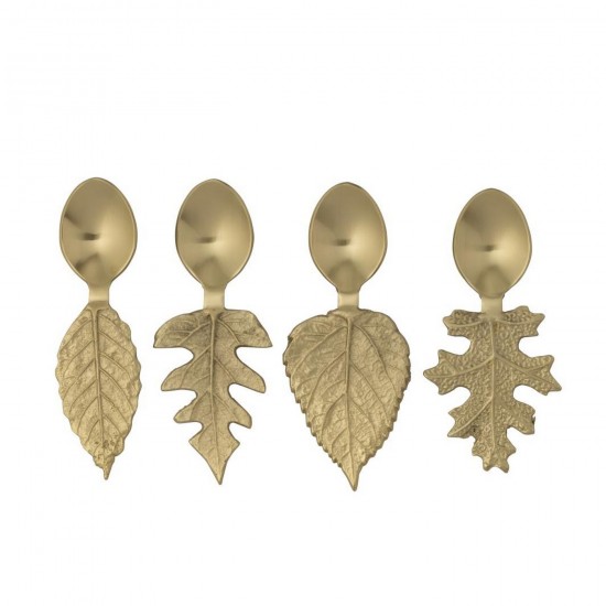 J Line Box Of 4 Spoon Leaves Stainless Steel Gold Colored cutlery.