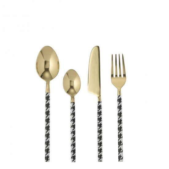 J Line Box Of 4 Cutlery Pied De Poule Stainless Steel Gold Colored.