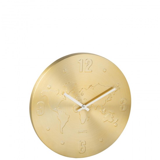 J Line Wall Clock World Map Aluminium Gold Colored wall clocks.