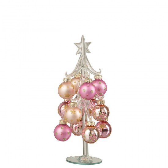 Jline Kerstboom Ballen Glas Roze Transparant Small.