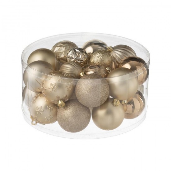 Jline Doos Van 30 Kerstbal Plastiek Beige Ecru.