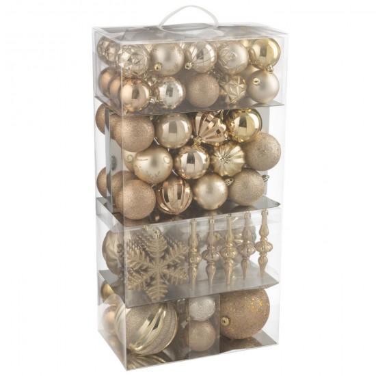 J Line Box Of 80 Christmas Bauble Plastic Beige Ecru box of baubles.