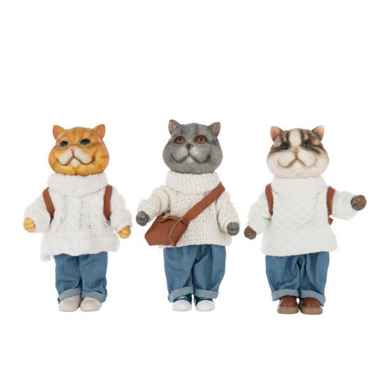 J Line Cat Clothe Bag Polyresin Multicolored Large Assortment Of 3 cats.