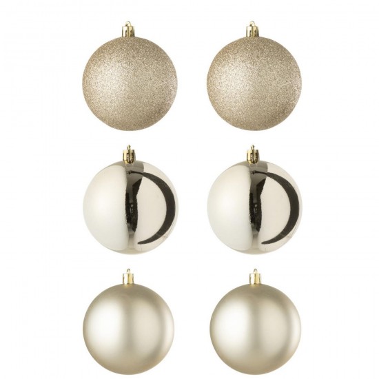 J Line Box Of 6 Christmas Bauble Plastic Light Beige box of baubles.