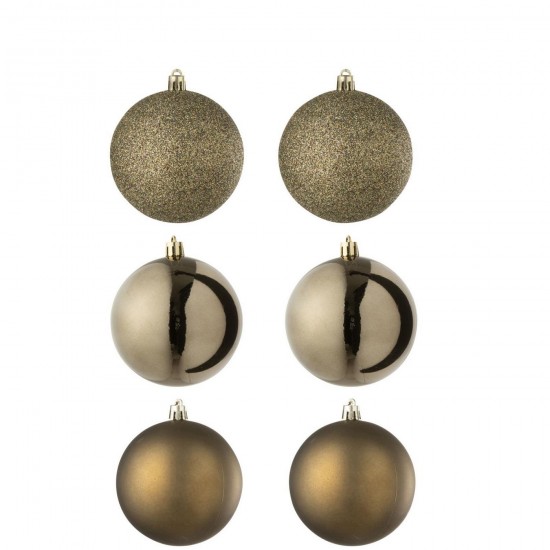 J Line Box Of 6 Christmas Bauble Plastic Brown box of baubles.