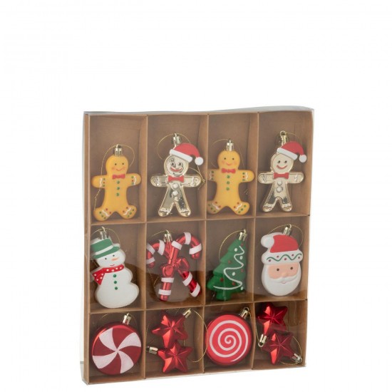 Jline Doos Van 13 Hanger Kerstmis Plastiek Meerkleurig.