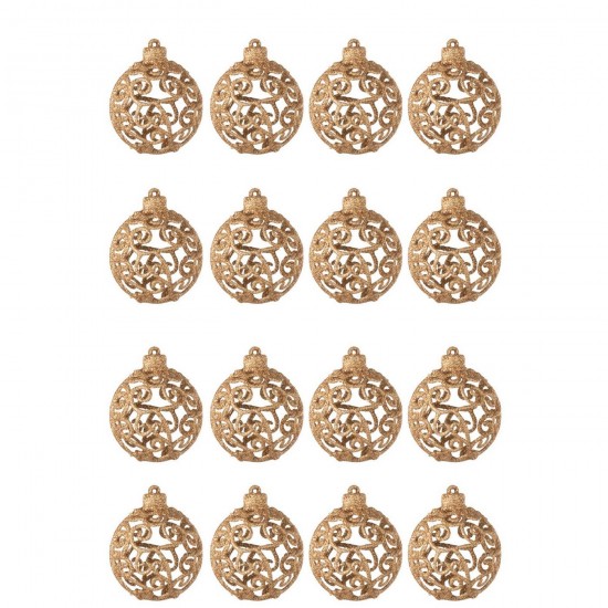 J Line Box Of 16 Christmas Bauble Baroque Pattern Plastic Peach box of baubles.