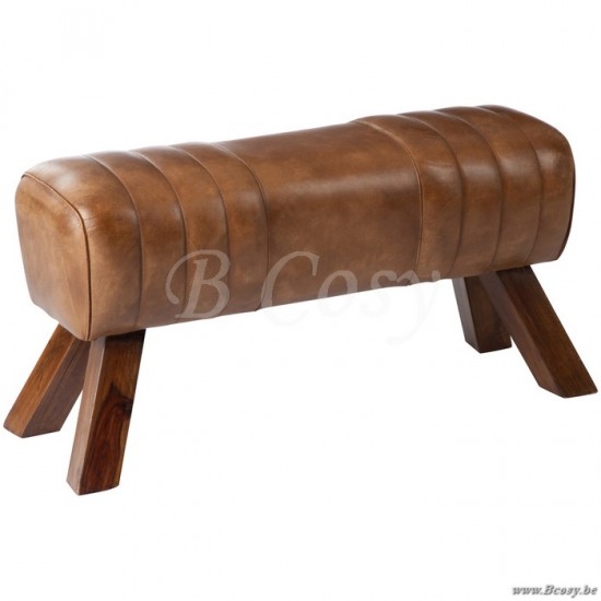 J Line 65008 gymbank leder bok j line Cognac lederen gymbank in leder cognac 90 voetbanken poefs bijzetpoefs hockers poeven voetbankjes ottomans ottomannen