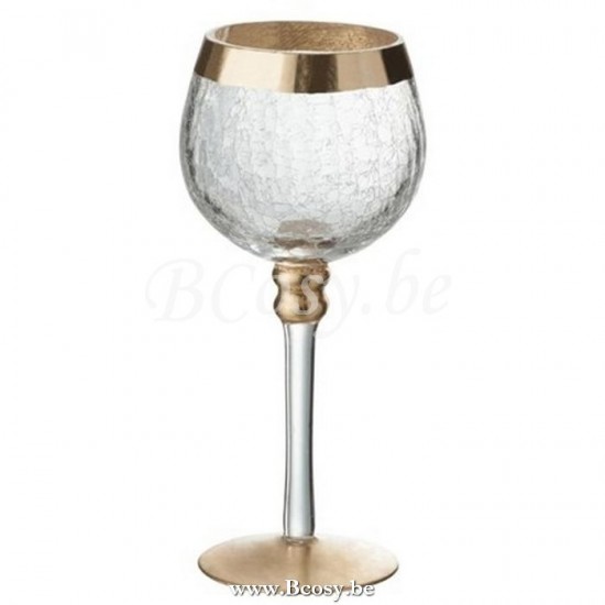 J Line Jline Candleholder Ball On Base Crackle Glass Transparent Gold Small lanterns hurricanes