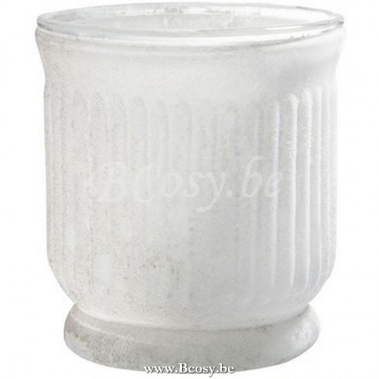 J Line Jline Tea Light Holder Stripe Glass White 9X9X9,5Cm tea lights holders