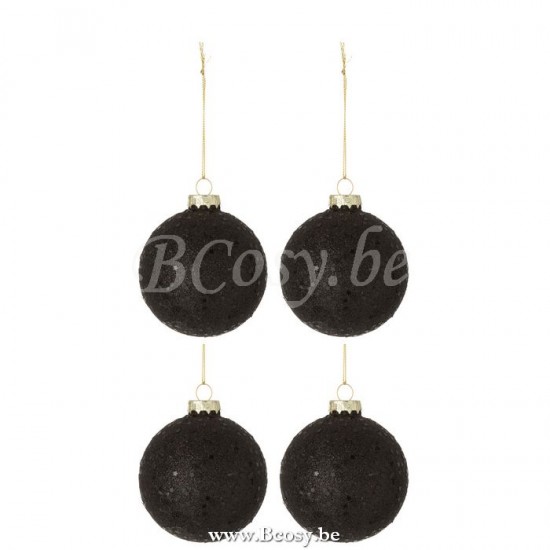 J Line Jline Doos Van 4 Kerstballen Sterretjes Glas Zwart Medium