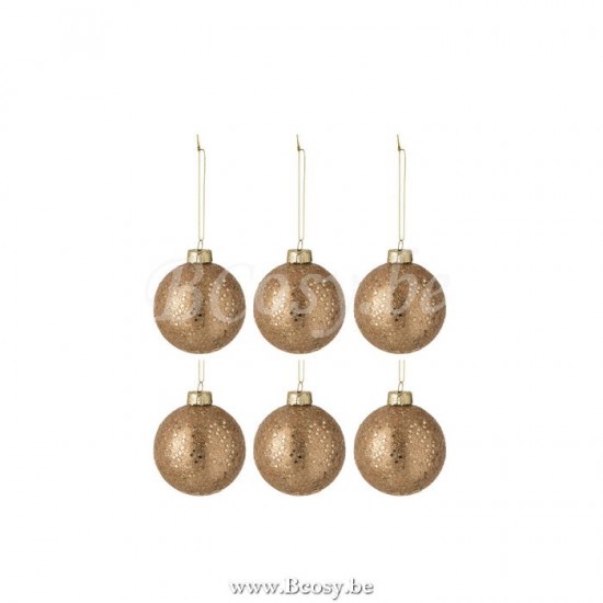 J Line Jline Doos Van 6 Kerstballen Sterretjes Glas Brons Small