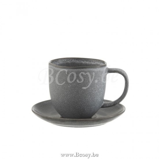J Line Jline Mug Coaster Louise Ceramic Grey cups with saucers