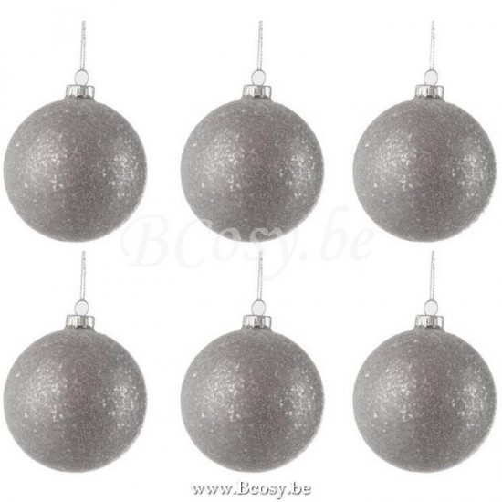 J Line Jline Doos Van 6 Kerstbal Pailletten Glas Grijs