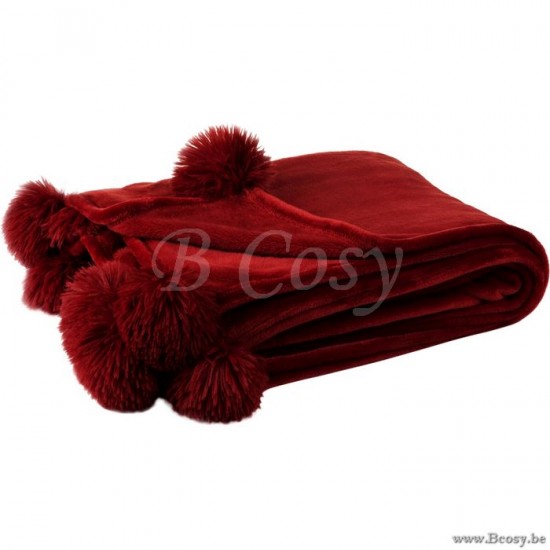 Jline Plaid Pompom Polyes Rot reisedecken mit fransen.
