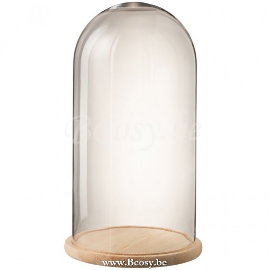 J Line Jline Stolp Rond Hout Glas Transparant Naturel Large