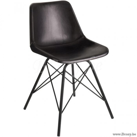 J Line 80392 Lofsttijl Zwarte Lederen Stoel Loft Metaal Zwart Leder Zwart 90H kuipstoelen kuipzetels