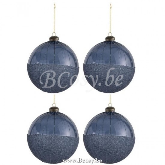 J Line Jline Doos Van 4 Kerstbal Parels Glas Blauw Large