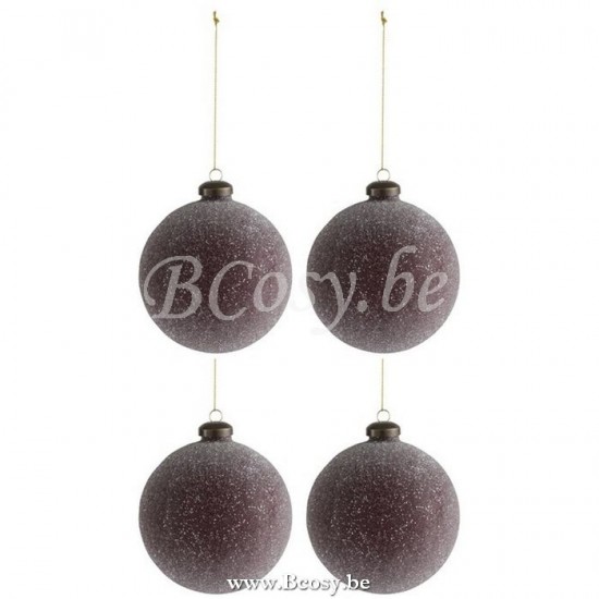 J Line Jline Doos Van 4 Kerstbal Parels Glas Bordeaux Medium