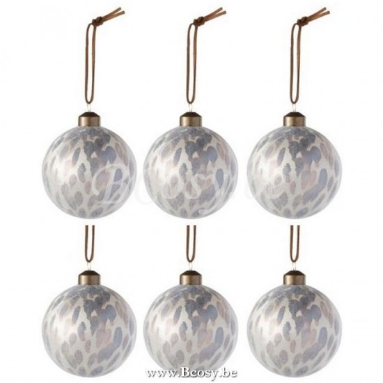 J Line Jline Doos Van 6 Kerstballen Luipaard Glas Beige Mix Small