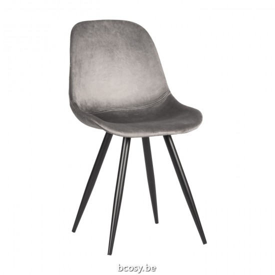 LABEL51 Eetkamerstoel Capri Grijs Fluweel Zwart Metalen Frame.