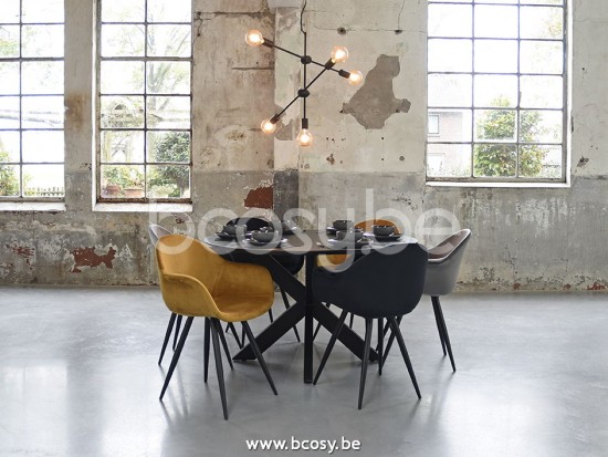 LABEL51 Chaise de salle à manger Forli Ocre Velours Zwart Metalen Frame.