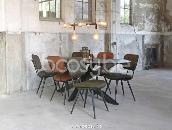 LABEL51 Chaise de salle à manger Gus Army Microvezel Zwart Metalen Frame.