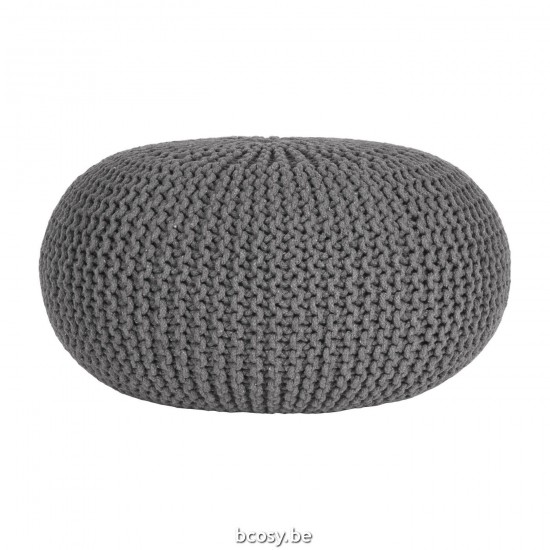 LABEL51 Fußhocker L Knitted Dunkelgrau Baumwolle.