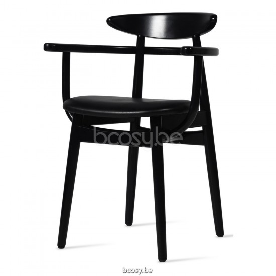 Vincent Sheppard Teo fauteuils chaises avec accoudoirs cadre en Hêtre Noir Cuir Noir Vegan.