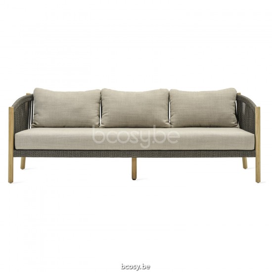 Vincent Sheppard Lento Loungesofa 3s Onbehandeld teakhout frame Antraciet-Steenkool Touw Polypropyleen.