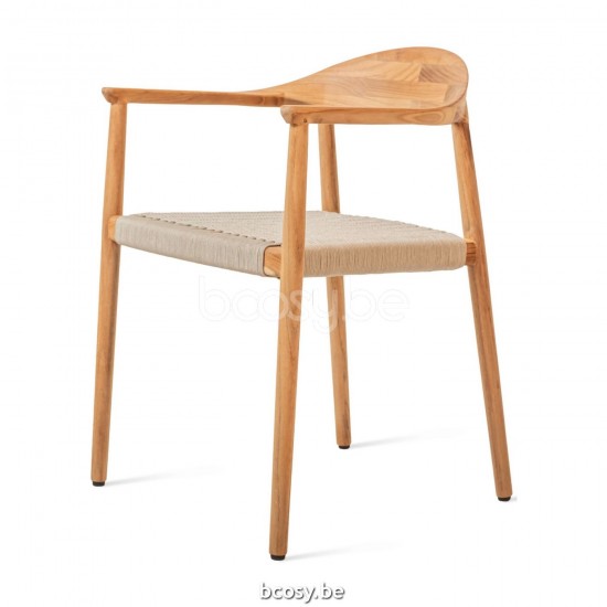 Vincent Sheppard Fika Armstoel Onbehandeld teakhout frame Flax Touw Polypropyleen.