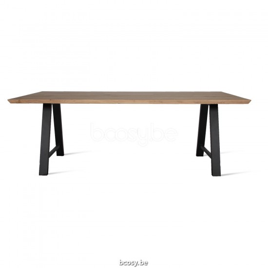 Vincent Sheppard Albert Eettafel eendelig blad 200x100 Zwart Gepoedercoat Stalen A frame Natuur eiken Tafelblad.