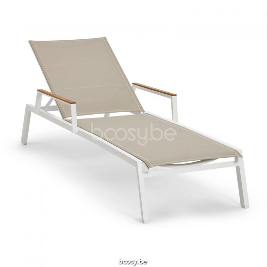 Diphano Selecta Chaise longue empilable à roulettes avec accoudoir en teck Cadre Aluminium blanc Tissu Couche unique de Batyl.