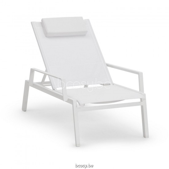 Diphano Selecta Chaise de plage empilable avec roues avec accoudoir Cadre Aluminium blanc Tissu Couche unique Batyline blanc.