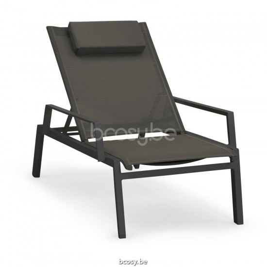 Diphano Selecta Chaise de plage empilable avec roues avec accoudoir Cadre Aluminium Lava Tissu Couche unique Batyline Cafe.
