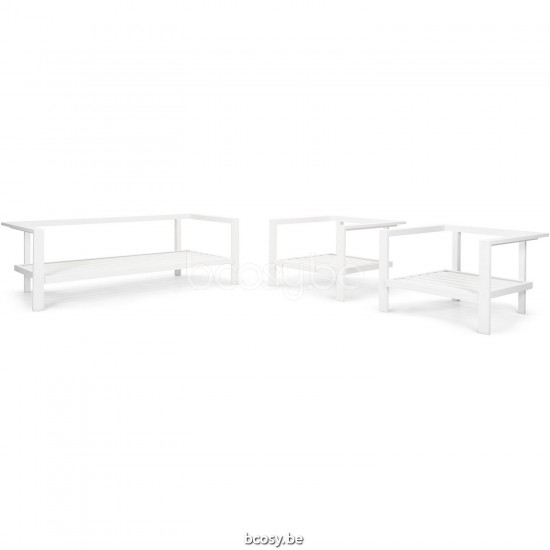 Diphano Cubic Stapelbarer Kombi (2x Loungesessel + 2,5-Sitzer) Optionaler Kissensatz Aluminium Weiß Gestell.