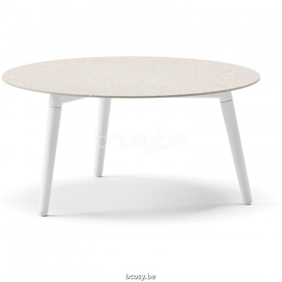 Diphano Ray table basse A 60xR (28,5h) Cadre Aluminium blanc Dessus Céramique Sable 9 mm imposé.