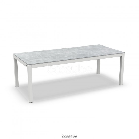 Jati Kebon Danli Gartentisch Weißes mattes Aluminium Tischplatte Keramik Aschgrau.