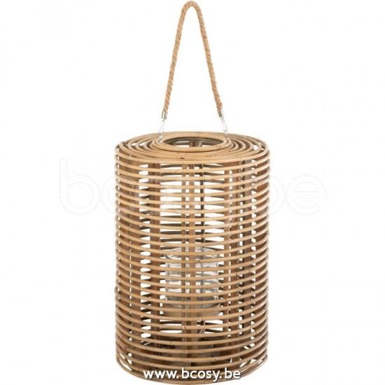 J Line Lantaarn Rond Lang Rotan Licht Naturel L13xB34xH50 windlichten lantaarns JO11039.