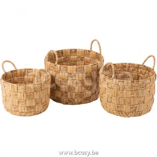 J Line Jline Set Von 3 Körben Rund Wasserhyazinthe Naturell lagerkorb lagerkoerbe
