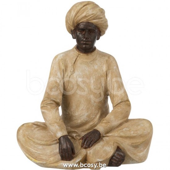 J Line Jline Indian Figure Sitting Poly Beige Brown Small ethnic figures