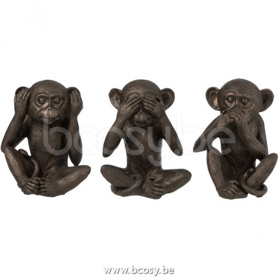 J Line Jline Ape See Hear Speak No Evil Poly Brown Large Assortment Of 3 monkeys