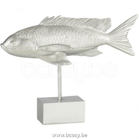 J Line Jline Tropical Fish Long On Foot Poly Silver fishes on base