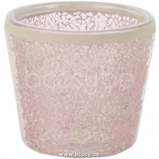 J Line 13876 Theelichthouder Mozaiek Conisch Glas Roze L14xB14xH12 T theelichten theelichthouders