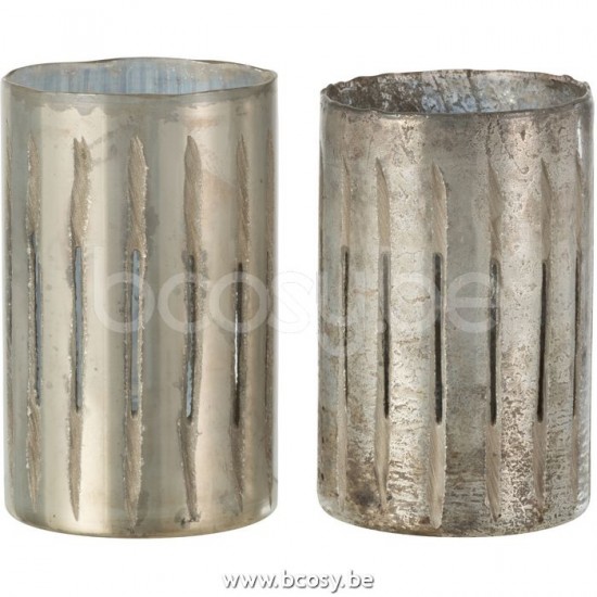 J Line 13897 Theelichthouder Streep Glas Blauw Large L13xB13xH20 T theelichten theelichthouders