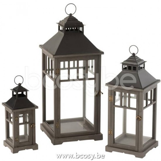 J Line Jline Set Von 3 Laternen Tannenholz Schwarz lanternen